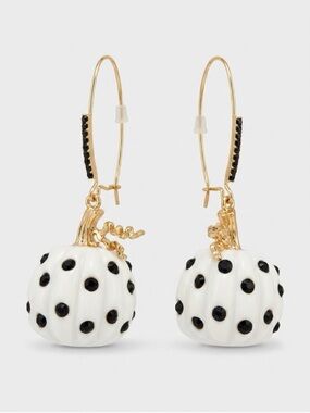 Betsey Johnson Gold-Tone White Pumpkin Drop Earrings with Black Polka Dots